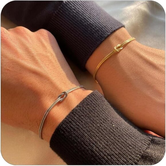 Matching Couple Bracelets Gold & Silver Stainless Steel Love Knot Jewelry - Picture 1 of 8
